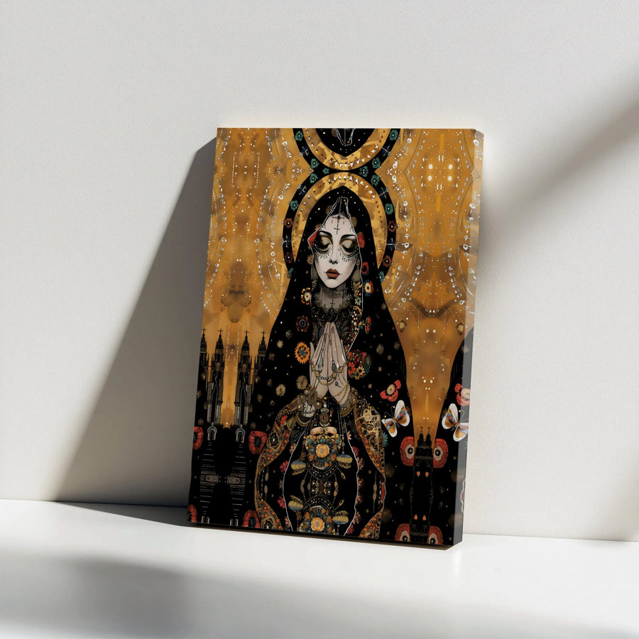 Santa Muerte Canvas Wall Art | Gothic Day Of The Dead Cathedral Decor | Premium Gallery Wrapped Print | Spiritual Home Office Gift