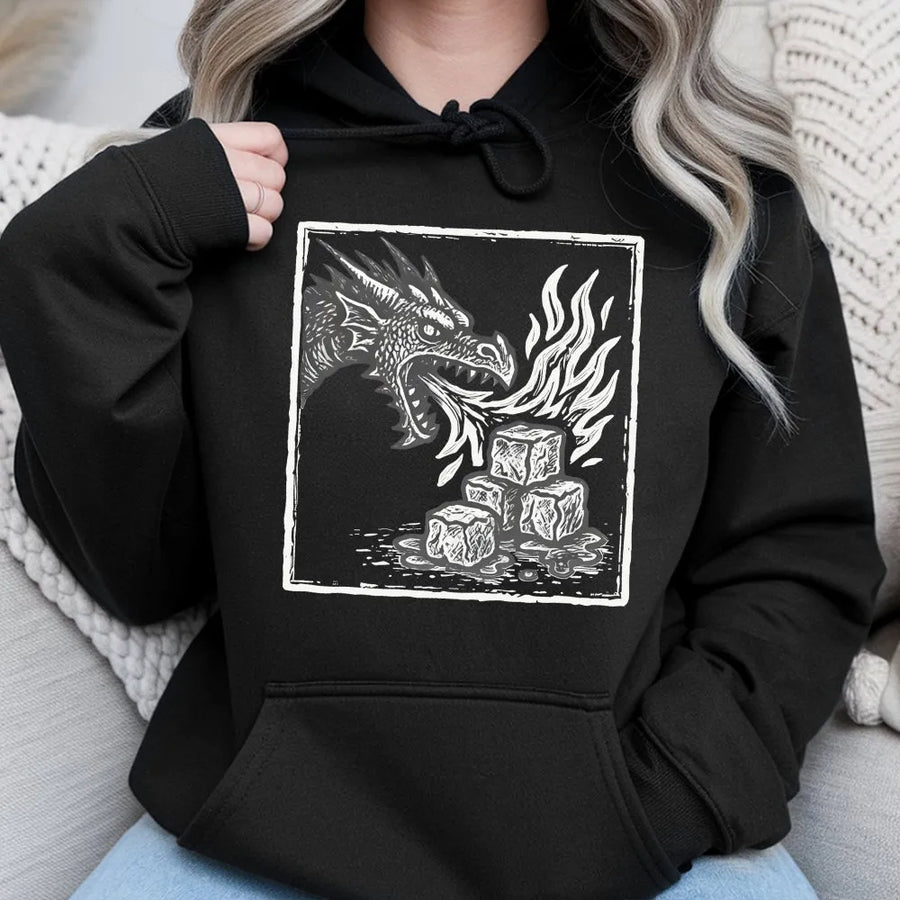 Dragon Melting Ice Cube Hoodie | Fantasy Graphic Art Streetwear | Premium Cotton Blend | Artistic Gift for Fantasy Lovers and Gamers