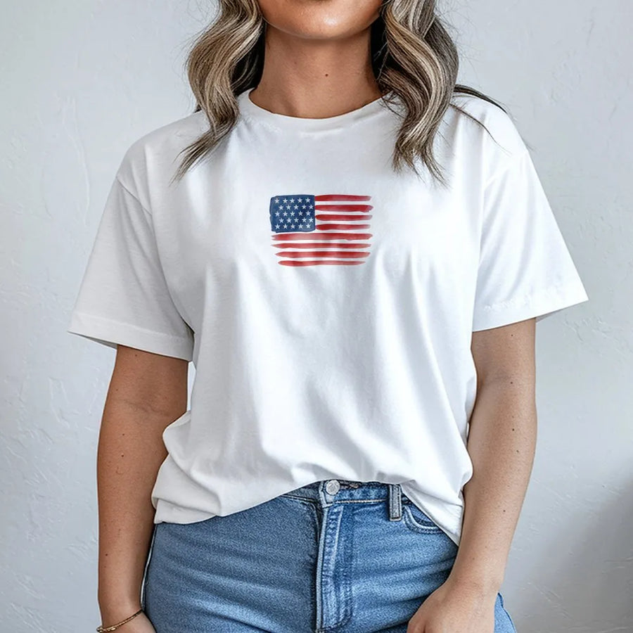 American Flag T-Shirt | Distressed Watercolor USA Flag Graphic | Premium Cotton Blend | Patriotic Gift for Men & Women