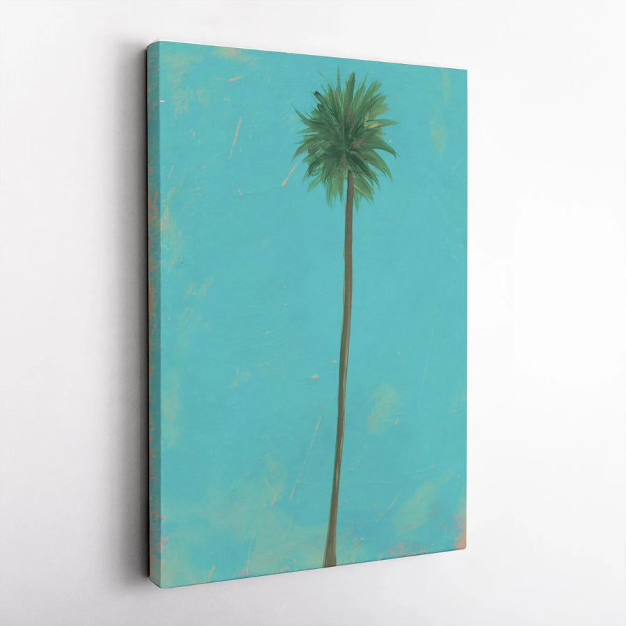Minimalist Palm Tree Vertical Canvas | Vintage Tropical Painting | Thick Gallery Wrapped Canvas | Premium Coastal Home Decor