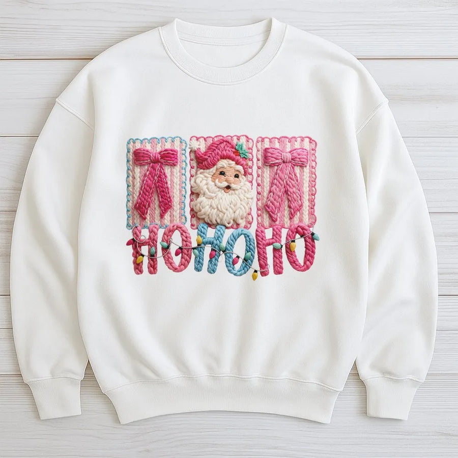 Santa Claus Christmas Sweatshirt | Faux Yarn Crochet Effect Design | Premium Soft Fleece Blend | Cozy Holiday Gift for Her