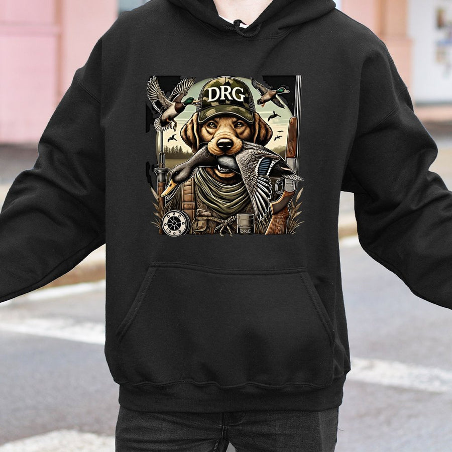 Duck Hunting Labrador Hoodie | Gun Dog Retriever Mallard Graphic | Premium Cotton Blend | Gift For Duck Hunter Outdoorsman