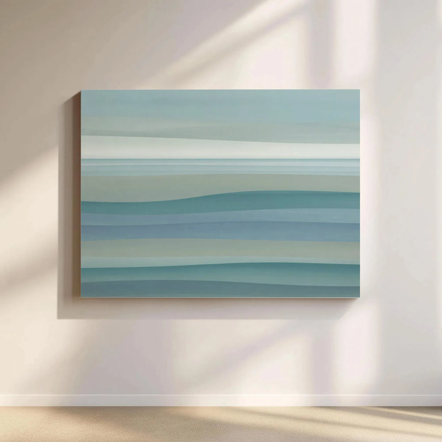 Minimalist Coastal Ocean Horizontal Canvas | Abstract Blue & Teal Wave Layers | Premium 1.25" Gallery Wrap | Serene Living Room Wall Art Gift