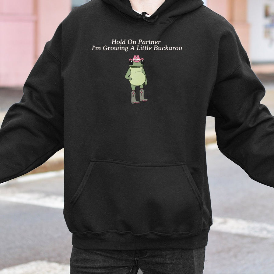 Funny Pregnancy Announcement Hoodie | Western Frog Cowgirl Design | Premium Cotton-Poly Blend | Cute First Time Mom Gift & Baby Reveal Shirt