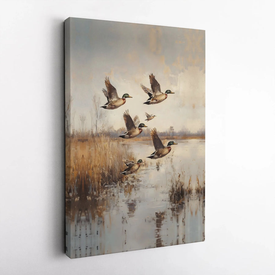 Mallard Ducks Wall Art | Wildlife Marsh Landscape Print | Premium Gallery Wrap Canvas | Rustic Hunting Lodge Decor Gift