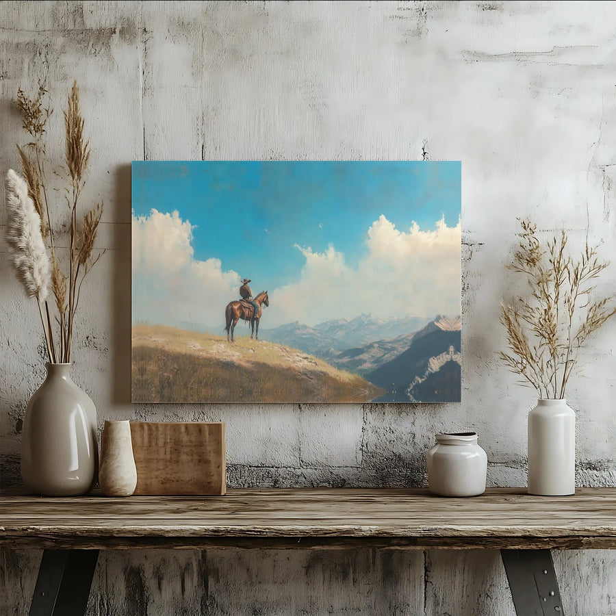 Western Cowboy Canvas Print | Mountain Landscape Wall Art | Gallery Quality Home Decor | Gift for Horse Lovers