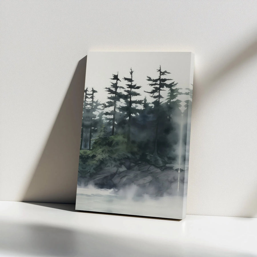 Misty Pine Forest Canvas Print | Moody Watercolor Nature Wall Art | 1.25-Inch Premium Gallery Wrap | Modern Home Office Decor Gift