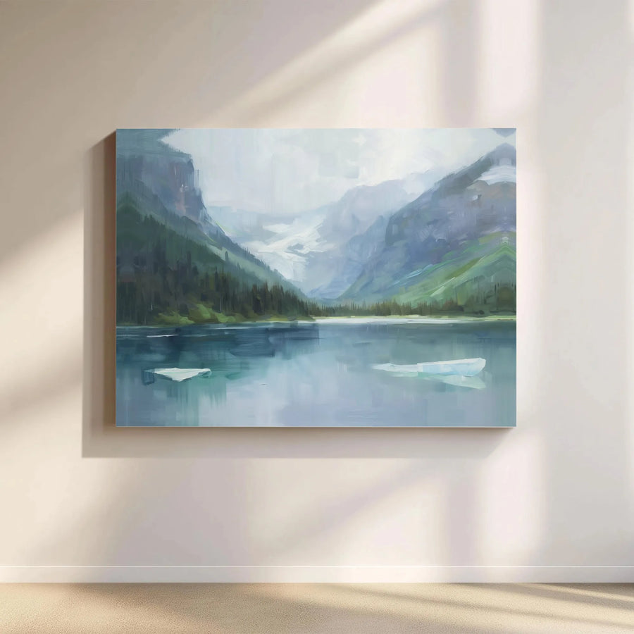 Mountain Landscape Canvas Wall Art | Impressionist Alpine Lake Nature Print | Gallery-Wrapped Premium Decor | Serene Scenery Gift for Home Office