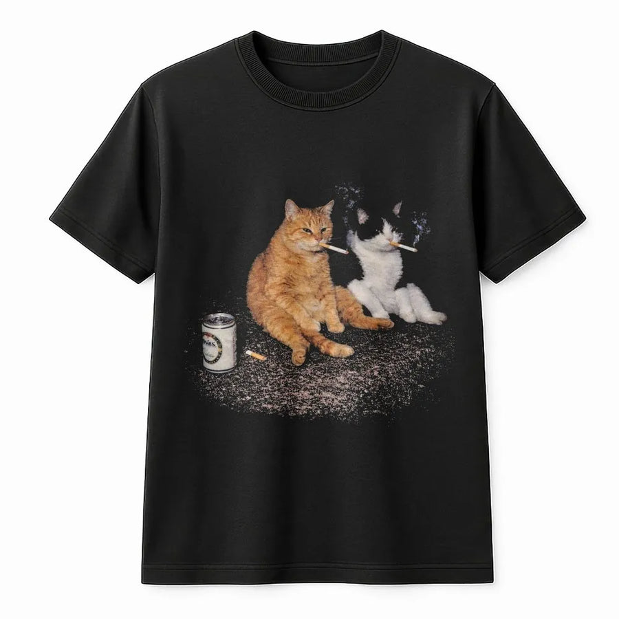Vintage Smoking Cats T-Shirt | Funny Kitten Retro Streetwear Graphic | Premium Cotton Blend | Unisex Funny Cat Lover Gift
