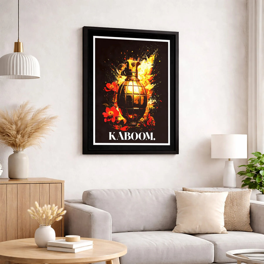Kaboom Hand Grenade Canvas Wall Art | Explosive Floral Abstract Print | Premium Gallery-Wrapped Decor | Unique Edgy Home Office Gift