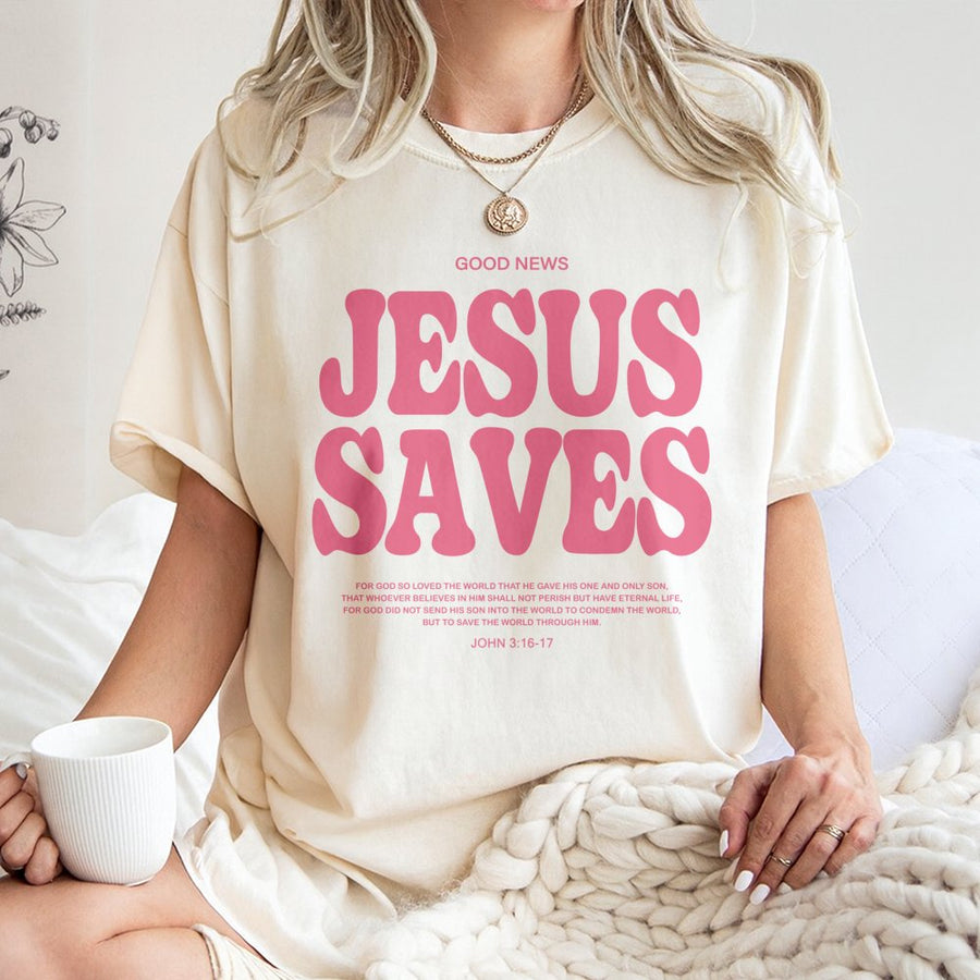 Jesus Saves T-Shirt | John 3:16 Scripture Verse Graphic | Premium Cotton Christian Apparel | Faith Based Gift For Men And Women