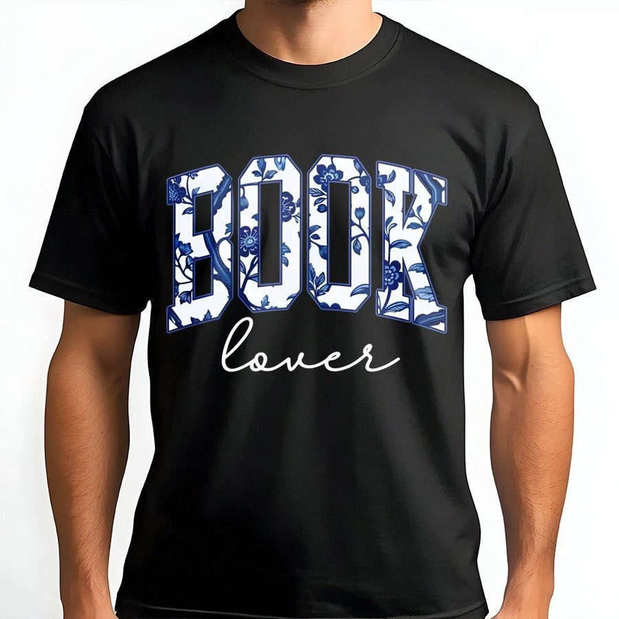 Book Lover T-Shirt | Blue Floral Typography Graphic | 100% Cotton Premium Tee | Unique Reading Gift for Teachers Librarians and Bookworms