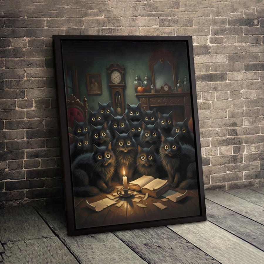 Black Cat Coven Canvas Print | Whimsical Witchy Gothic Art | Premium Gallery Wrapped Wall Decor | Spooky Halloween Gift for Cat Lovers