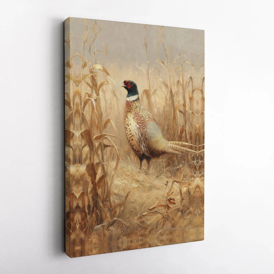 Pheasant Canvas Wall Art | Ring-Necked Pheasant in Cornfield | Premium Gallery Wrap Canvas | Rustic Lodge Decor Gift for Hunter