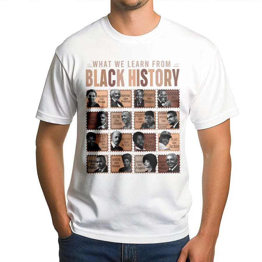 Black History Month T-Shirt | Inspirational Heroes Collage Print | 100% Cotton Premium Tee | Educational Gift for Teachers and Activists