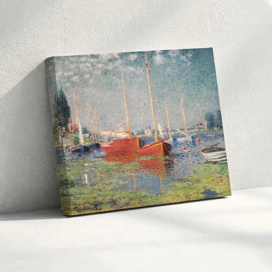 Claude Monet Canvas Wall Art | The Red Boats Argenteuil Print | Premium Gallery Wrap | Collector's Gift for Classic Home Decor
