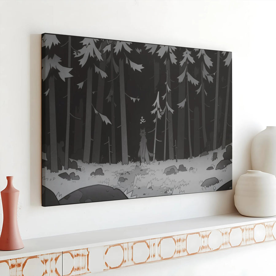 Werewolf Forest Canvas Wall Art | Minimalist Monochrome Illustration | Premium Fade-Resistant Print | Gothic Home Decor Collector Gift