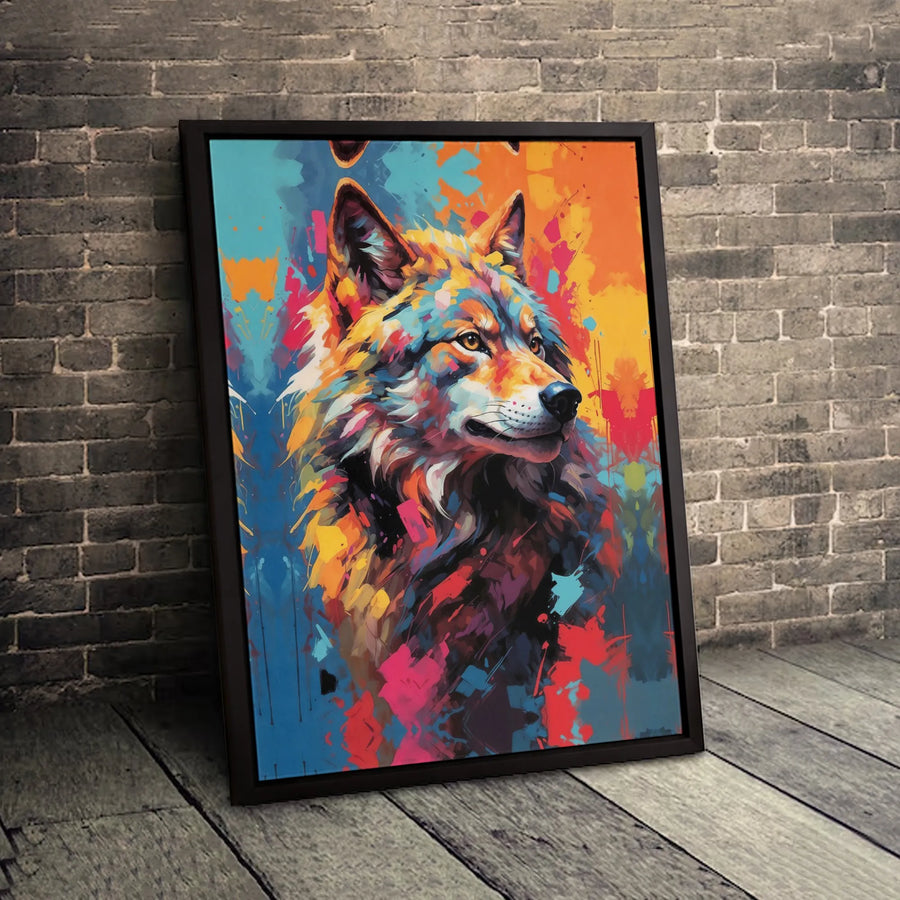 Abstract Wolf Canvas Wall Art | Colorful Geometric Wildlife Decor | Premium Gallery-Wrapped Print | Modern Home & Office Gift for Animal Lovers