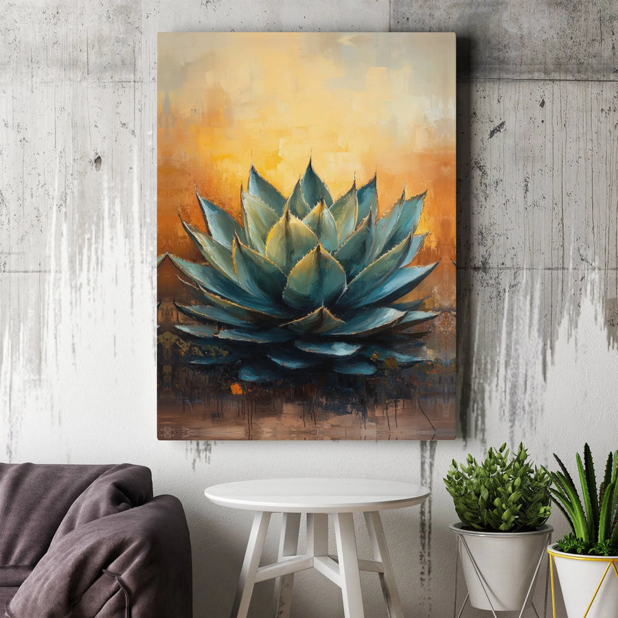 Blue Agave Canvas Print | Abstract Desert Succulent Wall Art | Premium Textured Gallery Wrap | Southwestern Home Decor Gift
