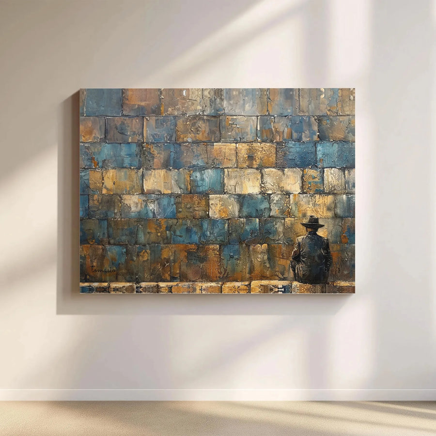 Abstract Wall Art Canvas | Man In Fedora By Textured Wall | Premium Gallery Wrap Print | Modern Office Home Decor Gift