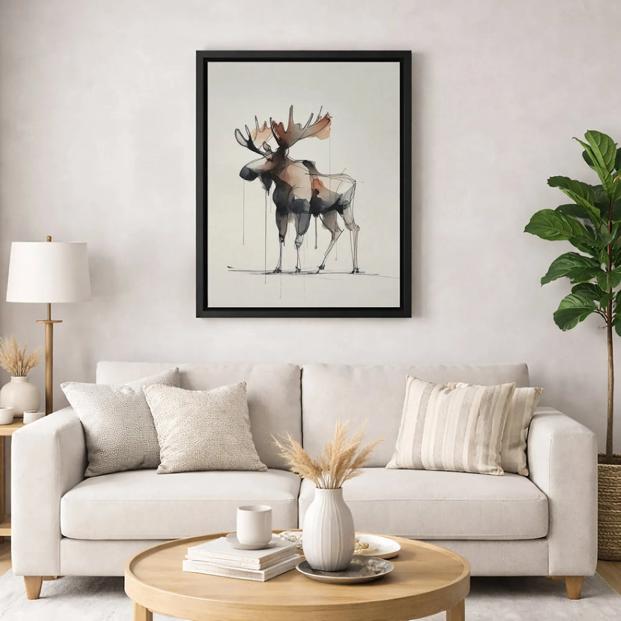 Moose Canvas Wall Art | Abstract Watercolor Sketch Print | Premium Gallery-Wrapped 1.25" Profile | Rustic Modern Wildlife Home Decor Gift