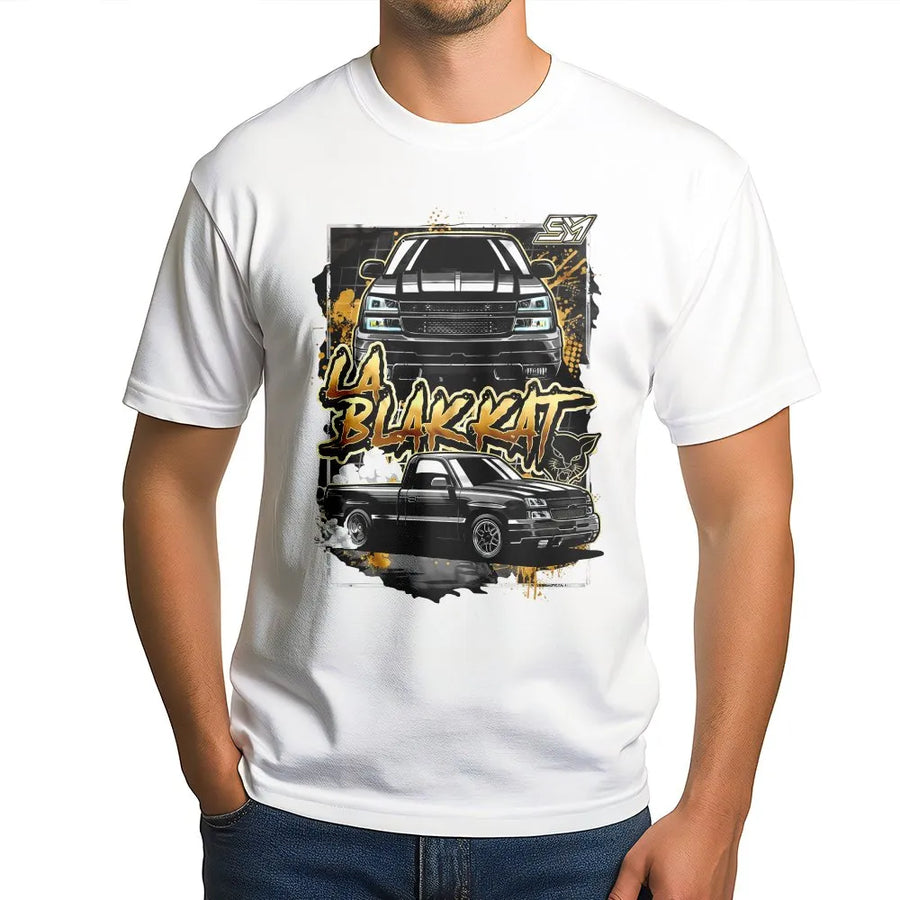 Car Enthusiast T-Shirt | Black Cat Automotive Graphic Art | 100% Soft Cotton Premium Tee | Unique Gift For Men And Women