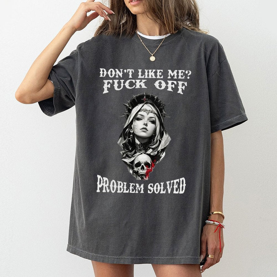 Don't Like Me Fuck Off T-Shirt | Gothic Valkyrie Skull Graphic | Premium 100% Cotton Tee | Edgy Streetwear Gift for Men and Women
