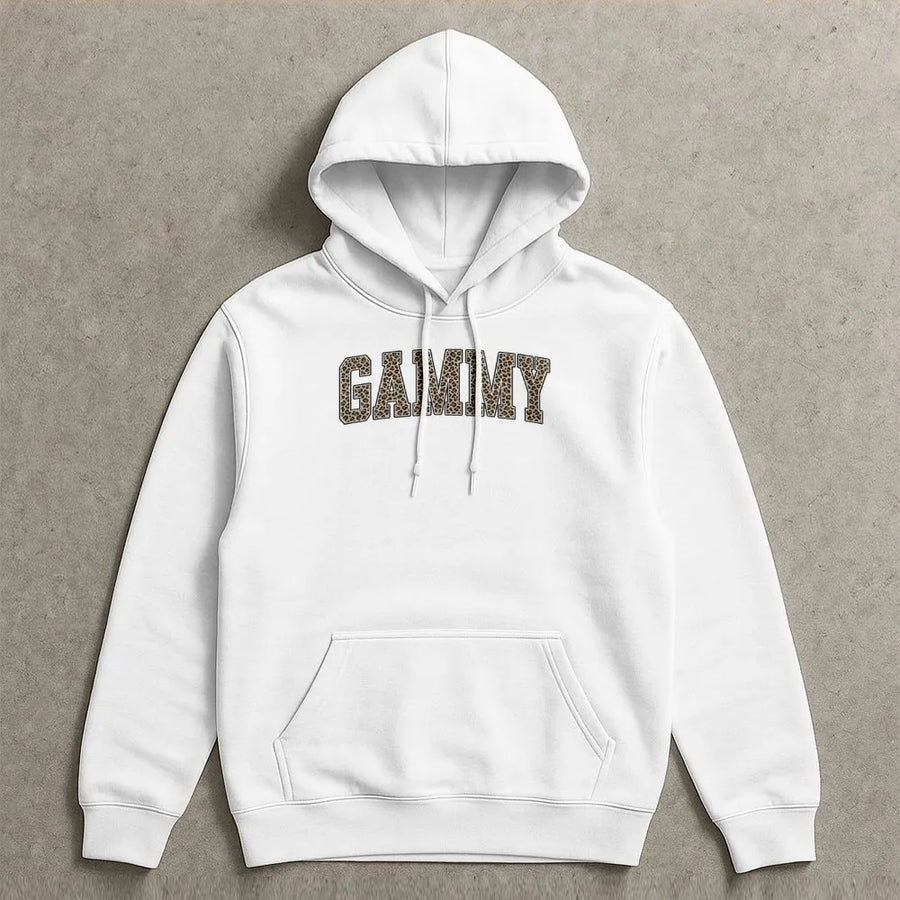 Gammy Shirt with Leopard Print | Collegiate Varsity Letter Hoodie | Soft Cotton Graphic Tee | Mother's Day Gift for New Grandma