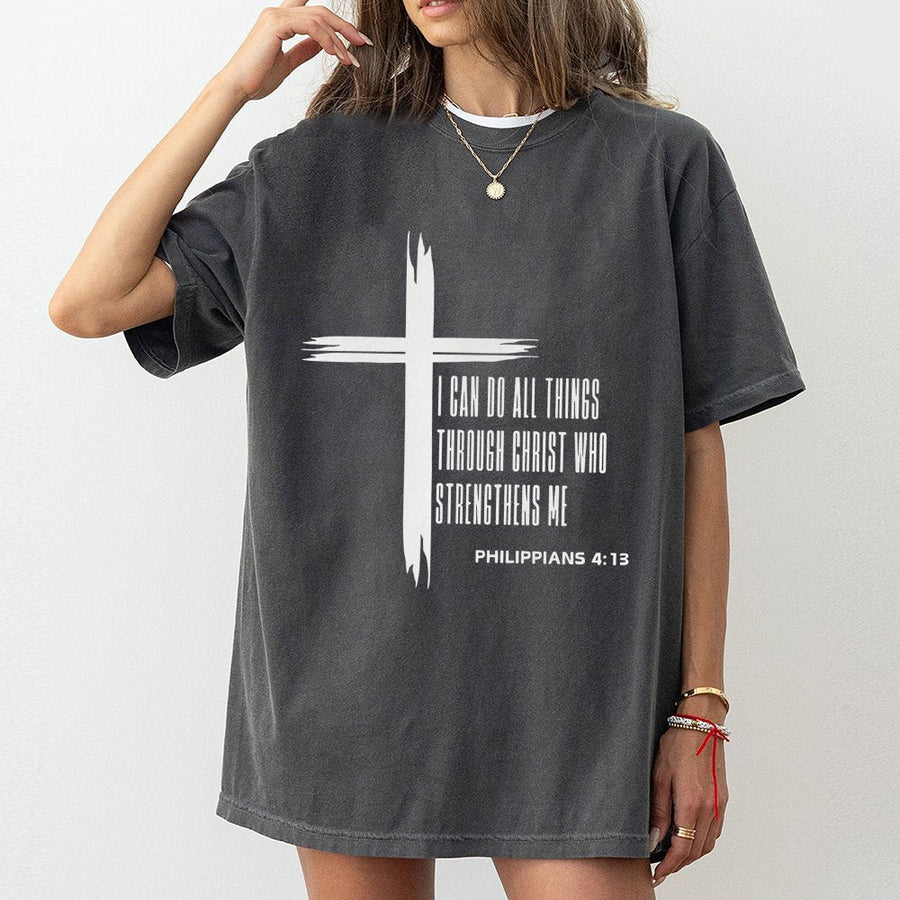 Philippians 4:13 T-Shirt | Christian Cross Inspirational Quote Design | Premium Cotton Religious Apparel | Faith-Based Gift for Men and Women