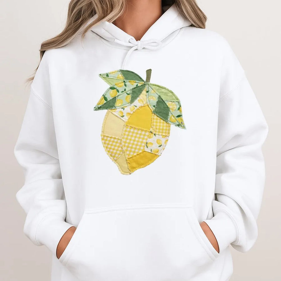 Lemon Patchwork Hoodie | Vintage Quilt Style Graphic | Soft Cotton Blend | Coquette Aesthetic Gift for Her