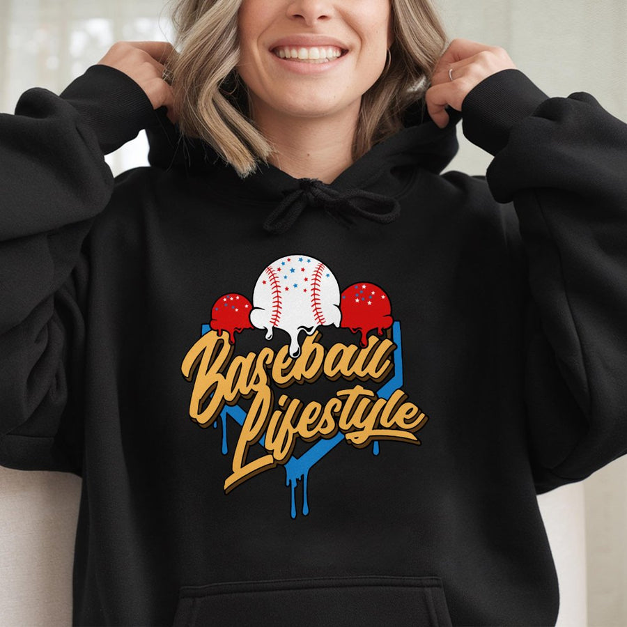 Baseball Lifestyle Hoodie | Ice Cream Drip Graphic | Premium Cotton Blend | Gift for Baseball Mom or Player