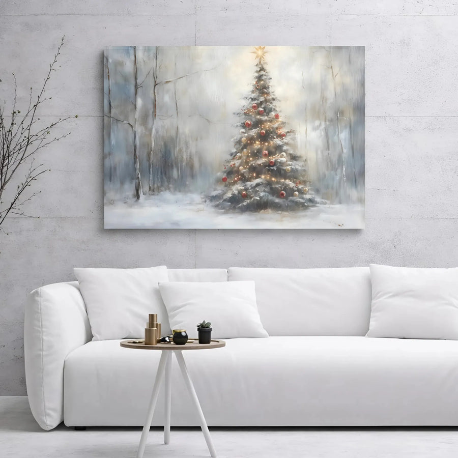 Snowy Christmas Tree Canvas Wall Art | Winter Forest Landscape Print | Premium 1.25" Gallery Wrap | Festive Holiday Home Decor Gift
