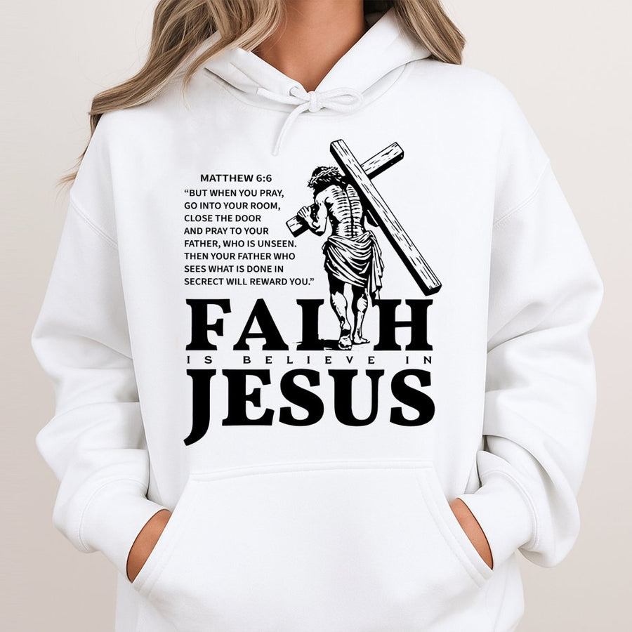 Faith Jesus Bible Verse Hoodie | Matthew 6:6 Scripture Graphic | Premium Cotton Blend | Religious Christian Gift For Men And Women