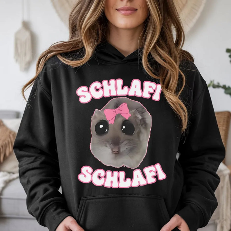 Cute Hamster Hoodie | Schlafi Animal Meme Graphic | Premium Cotton Blend Pullover | Funny Rodent Gift for Animal Lovers