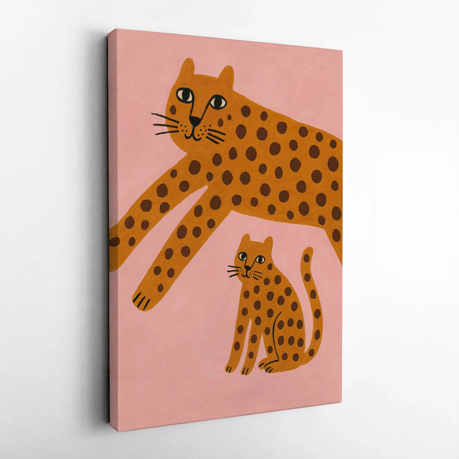 Leopard and Cub Canvas Print | Minimalist Boho Illustration | Premium Gallery Quality Art | Bohemian Nursery Decor Gift for Kids