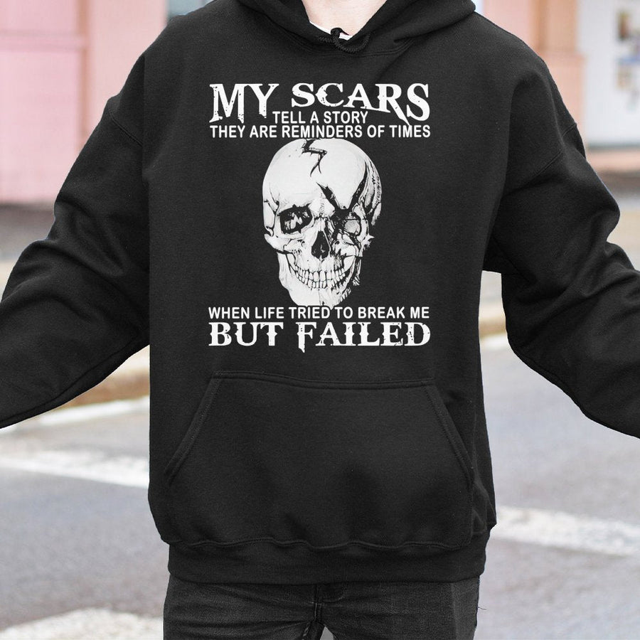 My Scars Tell A Story Hoodie | Gothic Skull Graphic Pullover | Premium Cotton-Poly Blend | Inspirational Quote Gift for Strength and Resilience