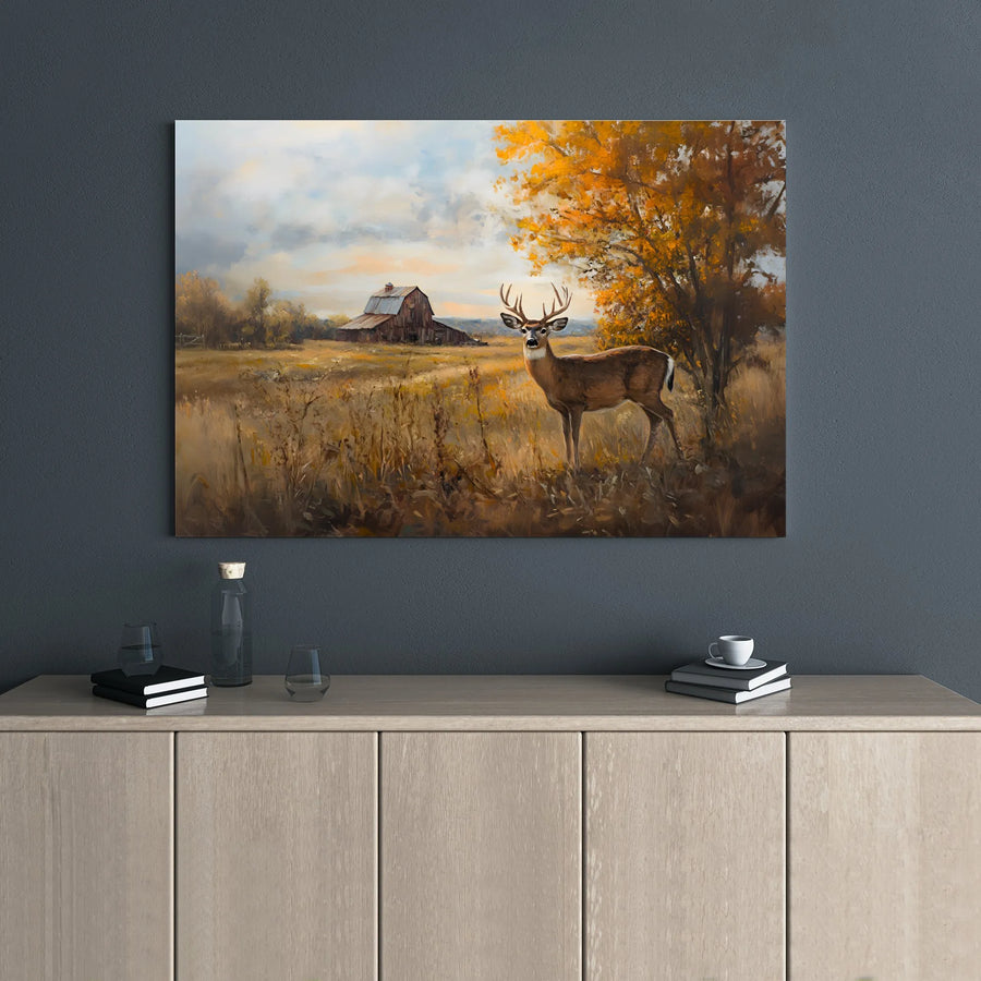 White-Tailed Deer Canvas Print | Rustic Autumn Farmhouse Wall Art | 1.25-Inch Gallery Wrap | Wildlife Nature Decor Gift for Cabin
