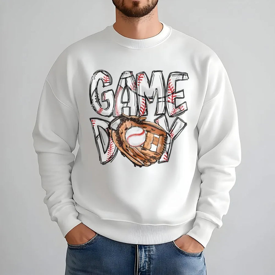 Game Day Baseball Sweatshirt | Sketch Style Baseball Stitch Graphic | Soft Cotton Unisex Tee | Gift for Baseball Mom and Sports Fans