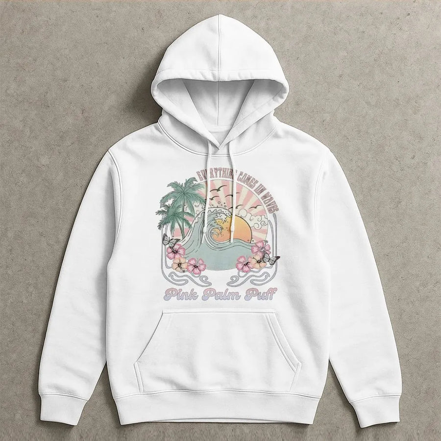Ocean Wave Hoodie | Retro Sunset & Palm Tree Graphic | Soft Cotton Blend Sweatshirt | Beach Lover Surfer Gift