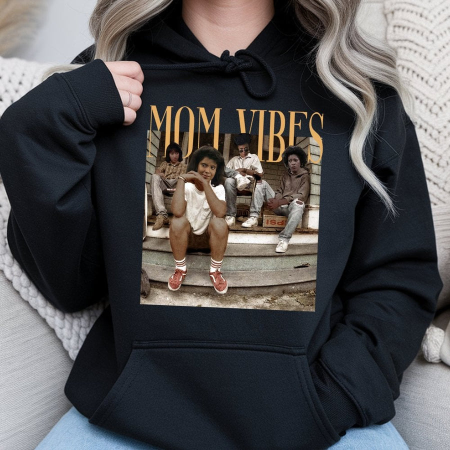 Mom Vibes Hoodie | Retro 90s Sitcom Aesthetic Graphic | Premium Cotton Blend Pullover | Cool Mom Birthday Gift Ideas