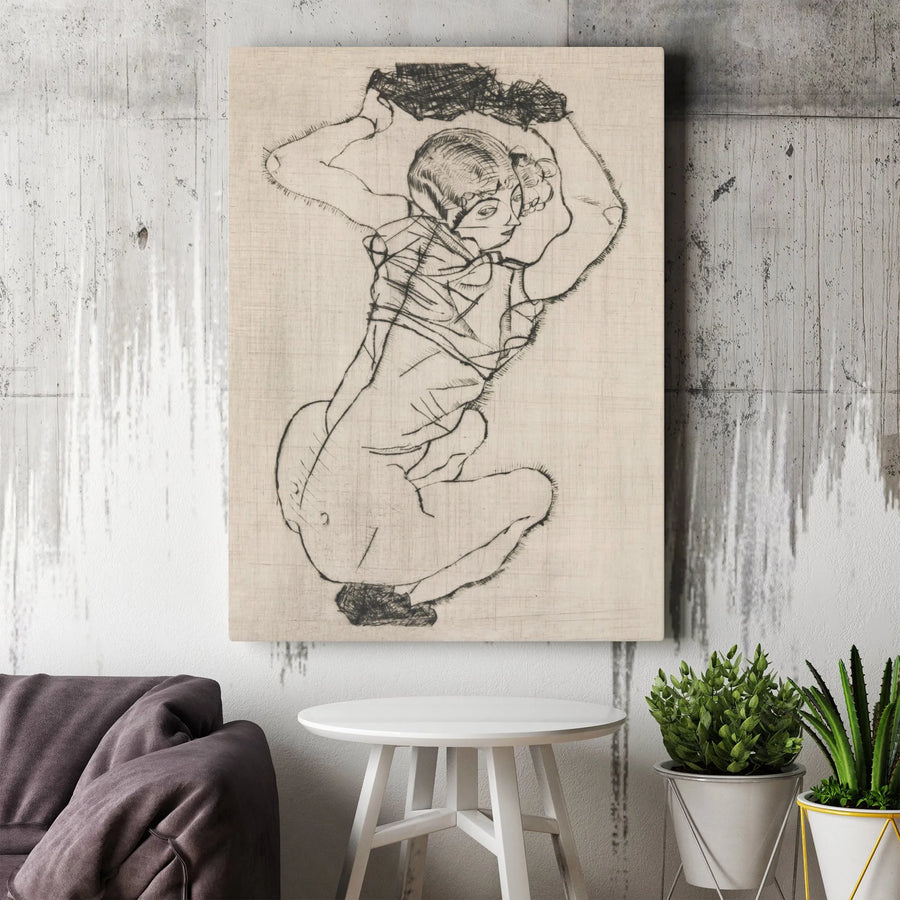 Egon Schiele Crouching Woman Canvas | Expressionist Figure Drawing | Premium Gallery Wrapped Wall Art | Modern Home Decor Art Collector Gift