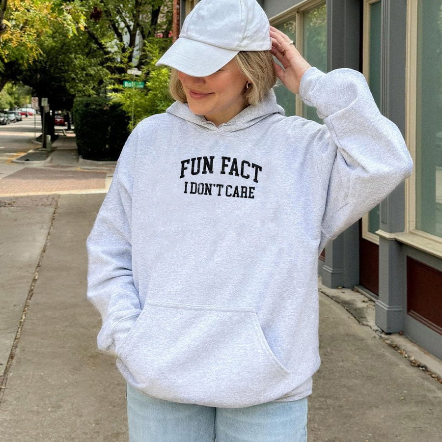Fun Fact I Don't Care Hoodie | Sarcastic Saying Graphic Sweatshirt | Premium Cotton-Blend Pullover | Funny Gift for Friends, Introverts & Sarcasm Lovers