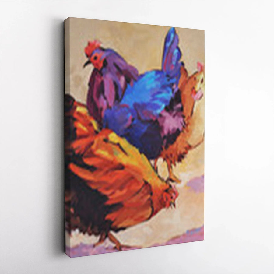 Colorful Rooster Vertical Canvas | Vibrant Abstract Chicken Painting | Premium Gallery Wrapped Canvas | Collector's Gift for Farmhouse Kitchen Decor
