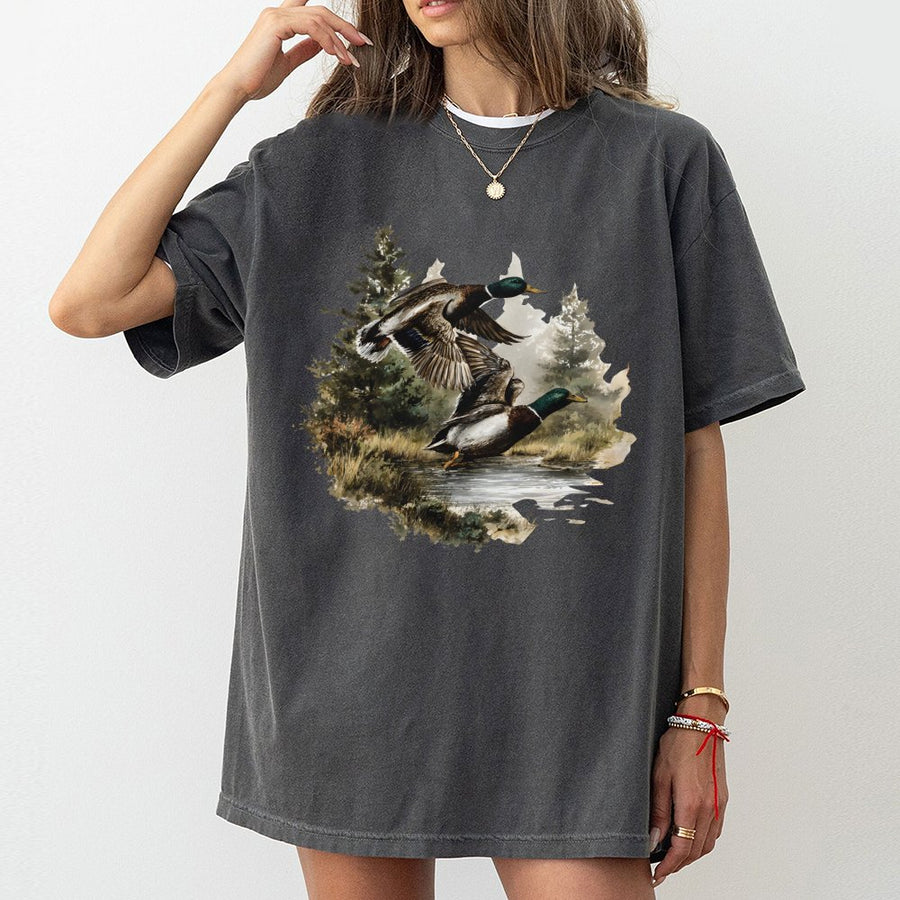 Mallard Duck T-Shirt | Vintage Wildlife Watercolor Art | 100% Cotton Premium Tee | Nature Lover Hunting Season Gift