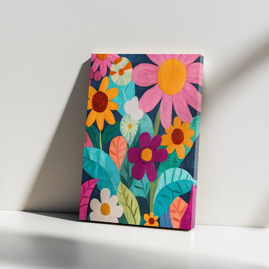 Abstract Floral Canvas Wall Art | Colorful Botanical Garden Painting | Premium Gallery Wrapped Decor | Modern Home Office Wall Decor Gift