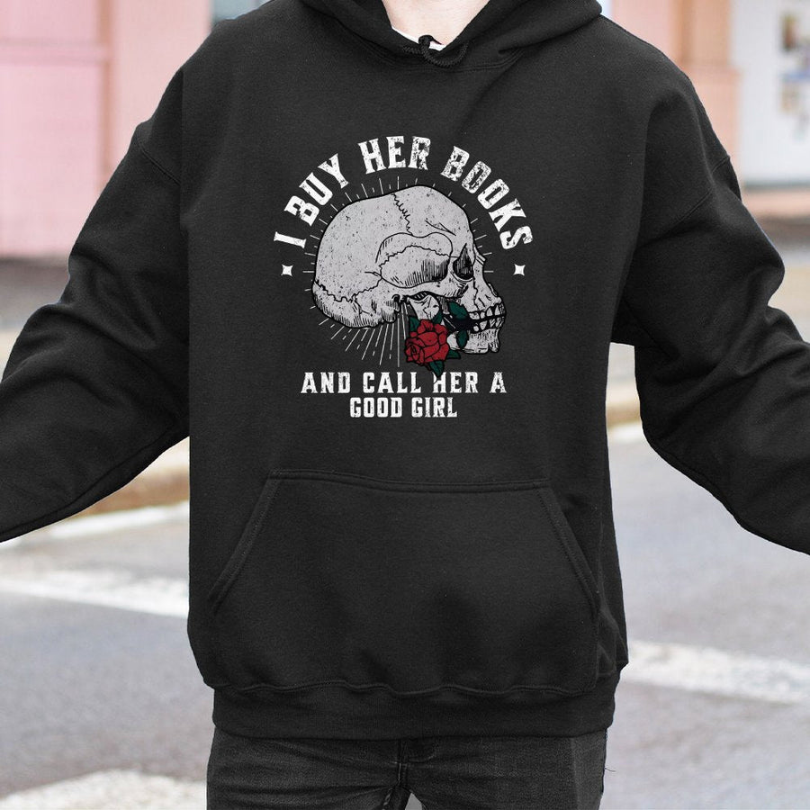 I Buy Her Books Hoodie | Dark Romance Skull Graphic | Premium Cotton Blend | Book Lover Gift for Readers and Smut Fans