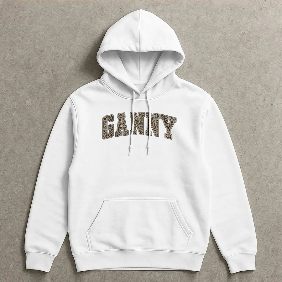 Ganny Hoodie | Leopard Print Varsity Letters | Premium Cotton Blend | Gift for Grandma, Cool Grandmother Sweatshirt