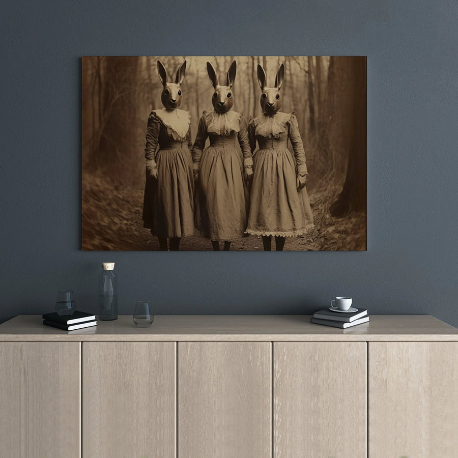 Surreal Rabbit Head Women Canvas Print | Vintage Gothic Forest Wall Art | 1.25-Inch Gallery Wrap | Dark Academia Home Decor Gift