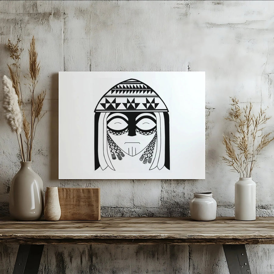 Tribal Mask Canvas Print | Abstract Geometric Pattern Wall Art | Premium Gallery-Wrapped 1.25" Profile | Modern Home & Office Decor Gift