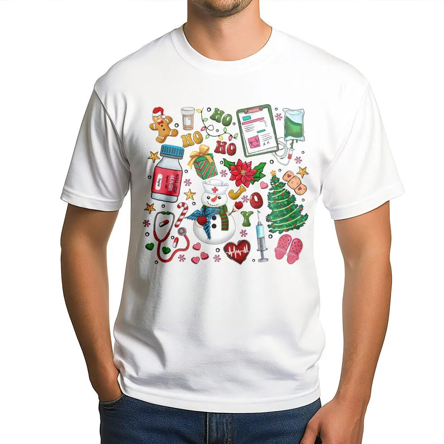 Nurse Christmas T-Shirt | Festive Medical Holiday Graphic Tee | Premium Cotton Soft Crewneck | Perfect RN Nursing Student Gift